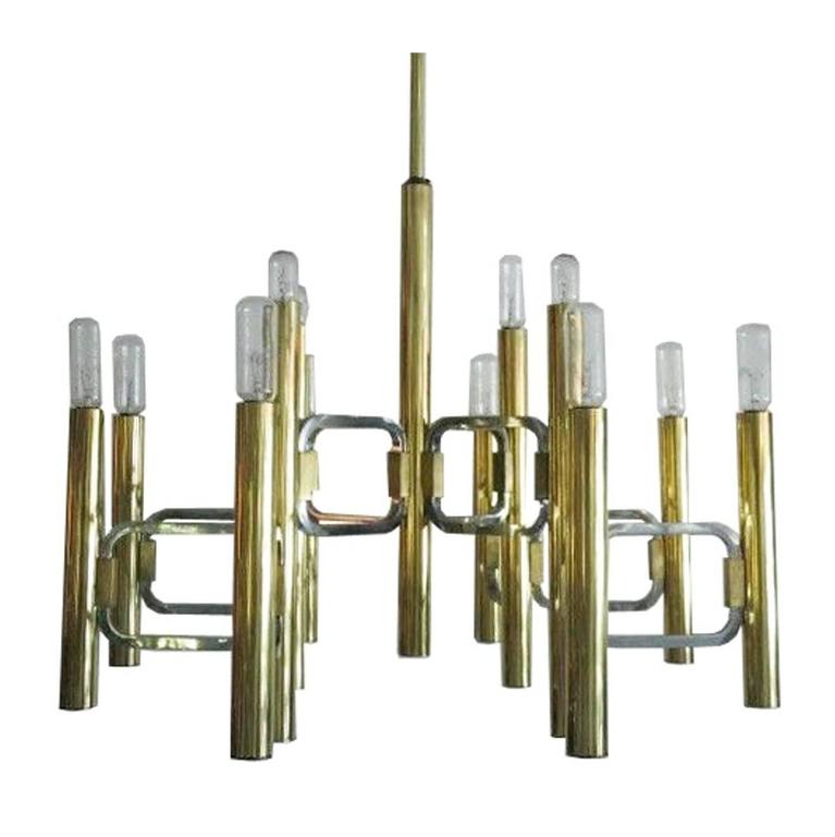 Gaetano Sciolari Italian Modern Mixed Metal Chandelier In Chrome Gaetano Sciolari Italian Modern Mixed Metal Chandelier In Chrome And Brass For