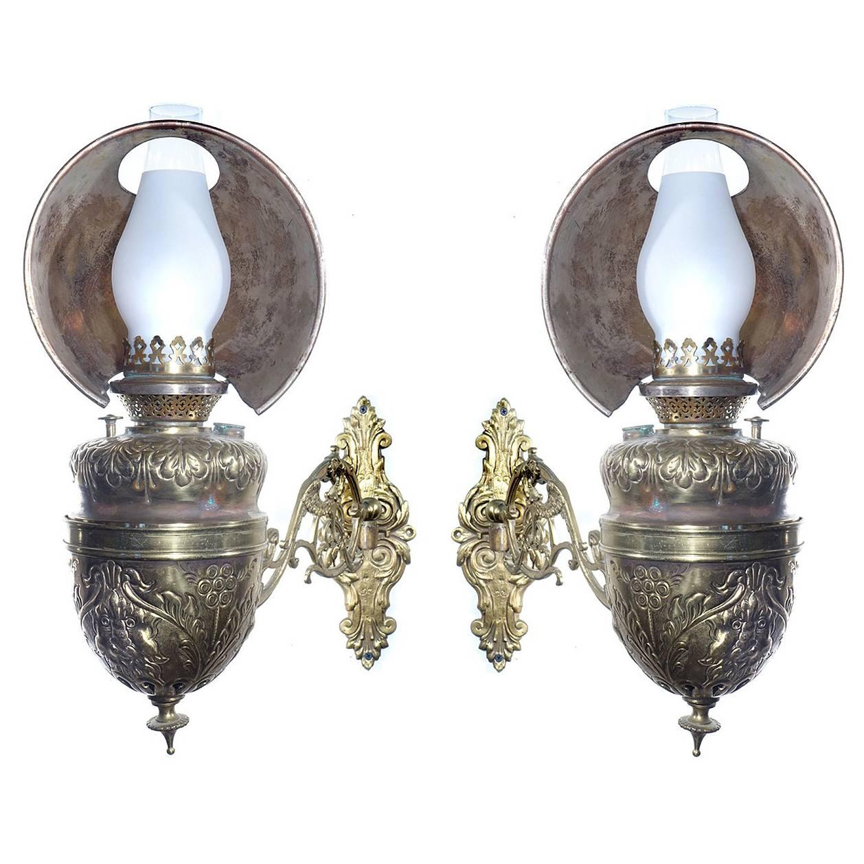 Matching Pair of Ornate 1800s Pullman Sconces