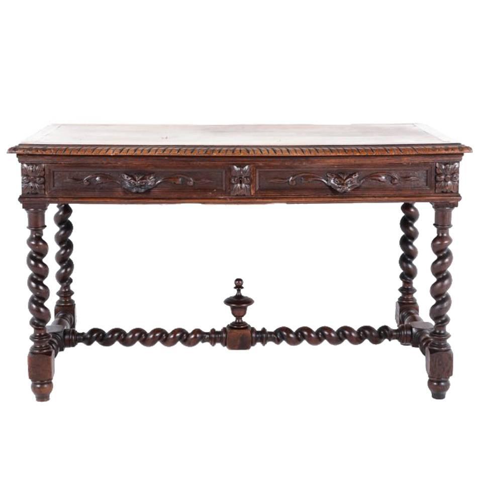 Antique Solid Oak Barley Twist Writing Table Circa 1890