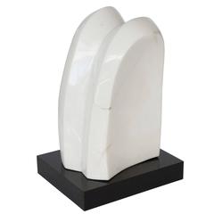 White Marble Abstract Sculpture on Black Lucite Base