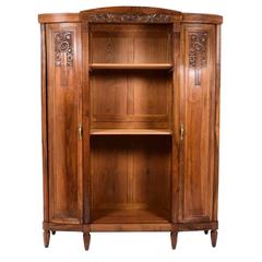 Large Solid Walnut French Art Deco Cabinet, circa 1920-1930