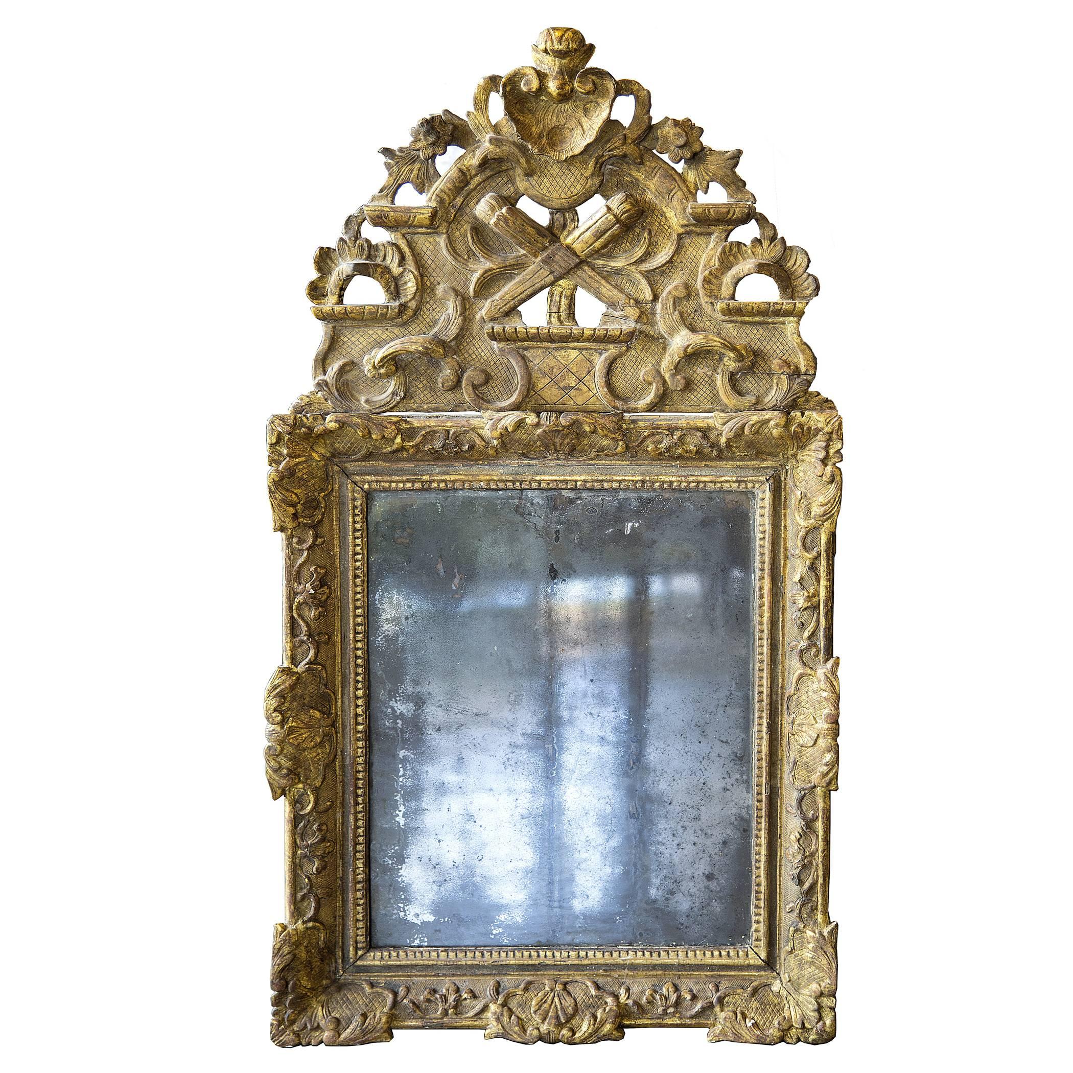 Louis XIV Gilt Mirror with Original Mercury Mirror For Sale