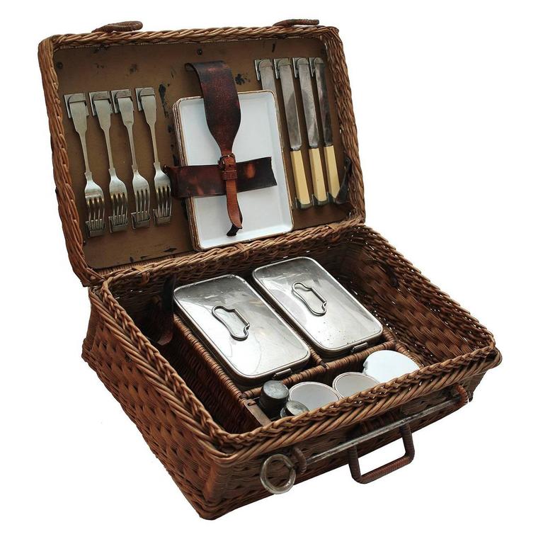 Antique Picnic Basket at 1stDibs