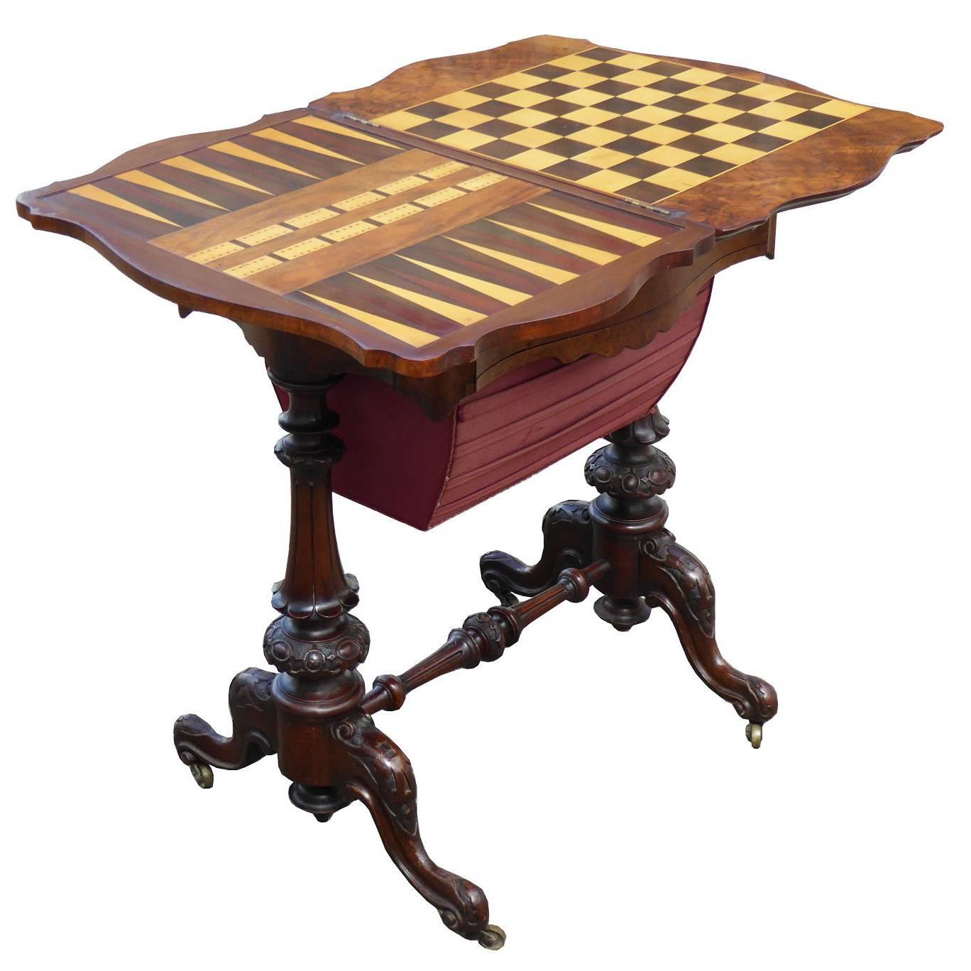 Victorian Burr Walnut Work Table or Games Table