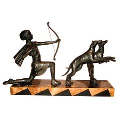 1930s Art Deco Spelter Figural Group "Diana the Huntress"
