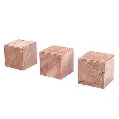 Set of Three Pink Marble Cube Tables Stands