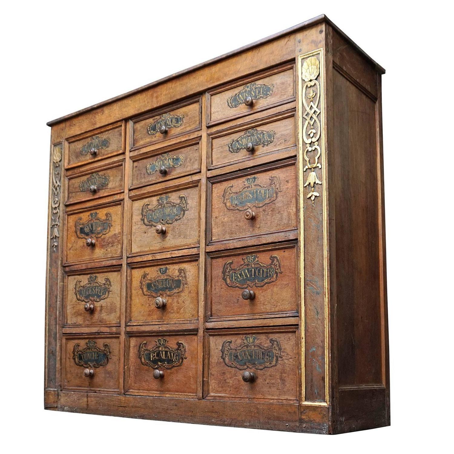 18th Century Walnut Apothecary Spices Cabinet With 24 Hand