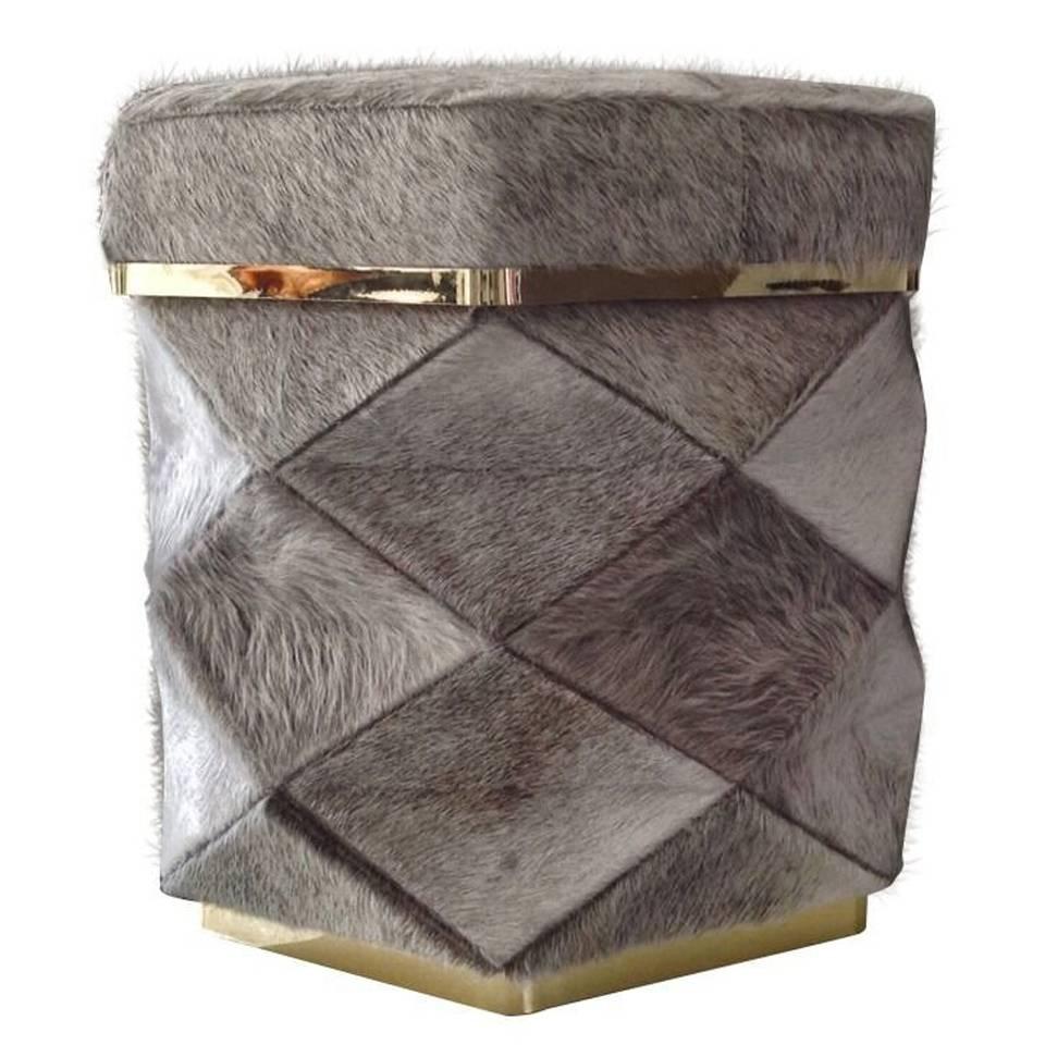 "Himalaya" Ottoman, Cowhide and Brass Frames For Sale