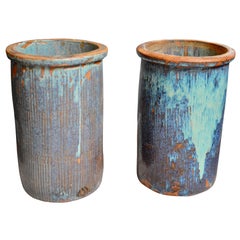 Pair of Large Drip Glaze Ceramic Pots