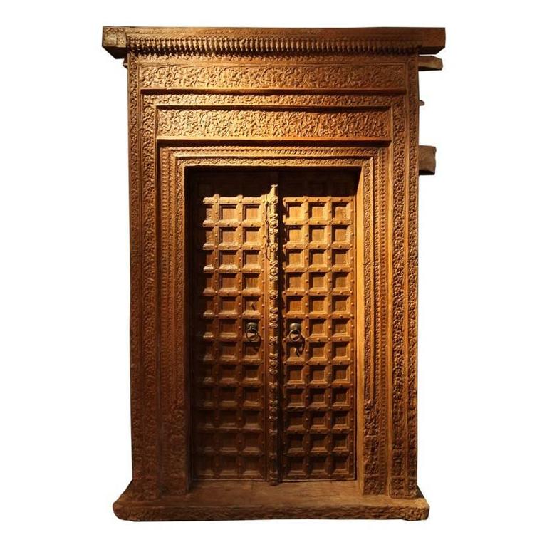 Impressive Carved Indian Entrance Door For At 1stdibs Impressive Carved Indian Entrance Door For