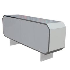 White and Chrome Octagon Modern Sideboard or Cabinet with Lucite Legs