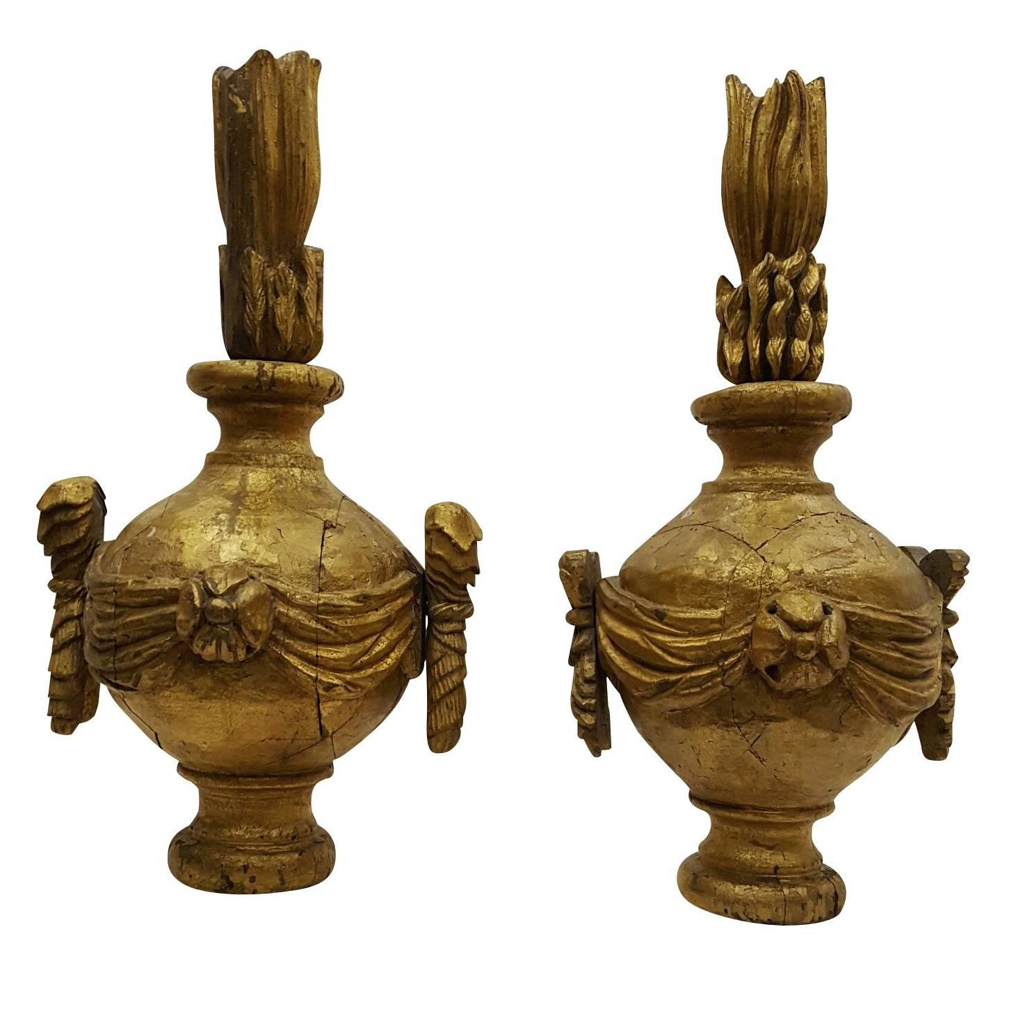 19th Century Pair of Antique Wood Finials For Sale