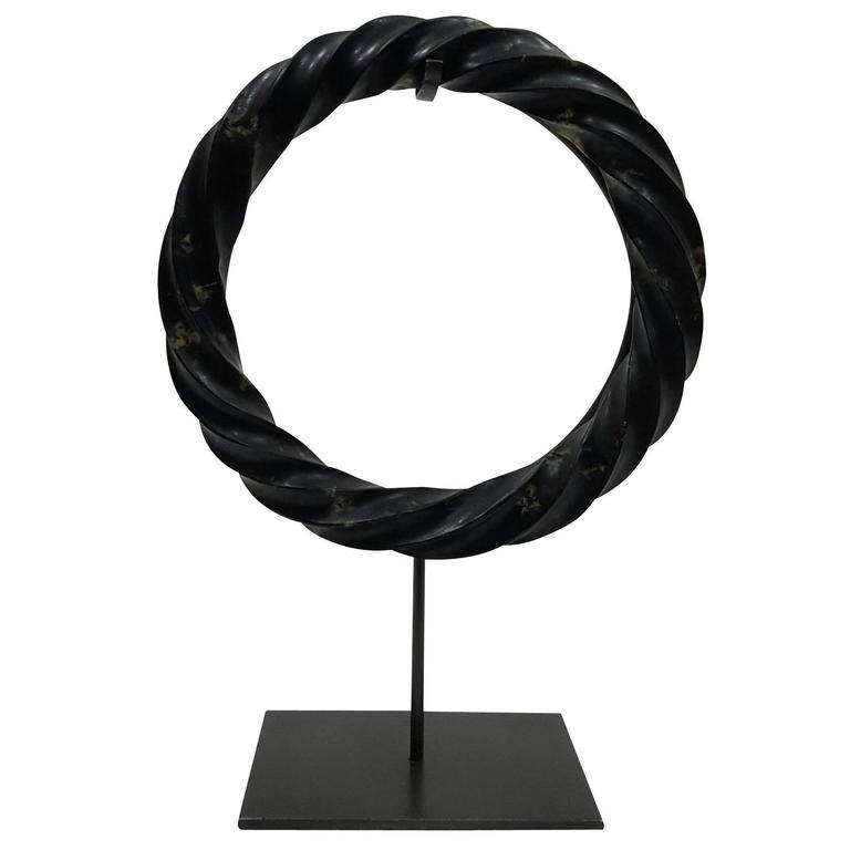 Large Black Stone Coin Sculpture on Stand at 1stdibs