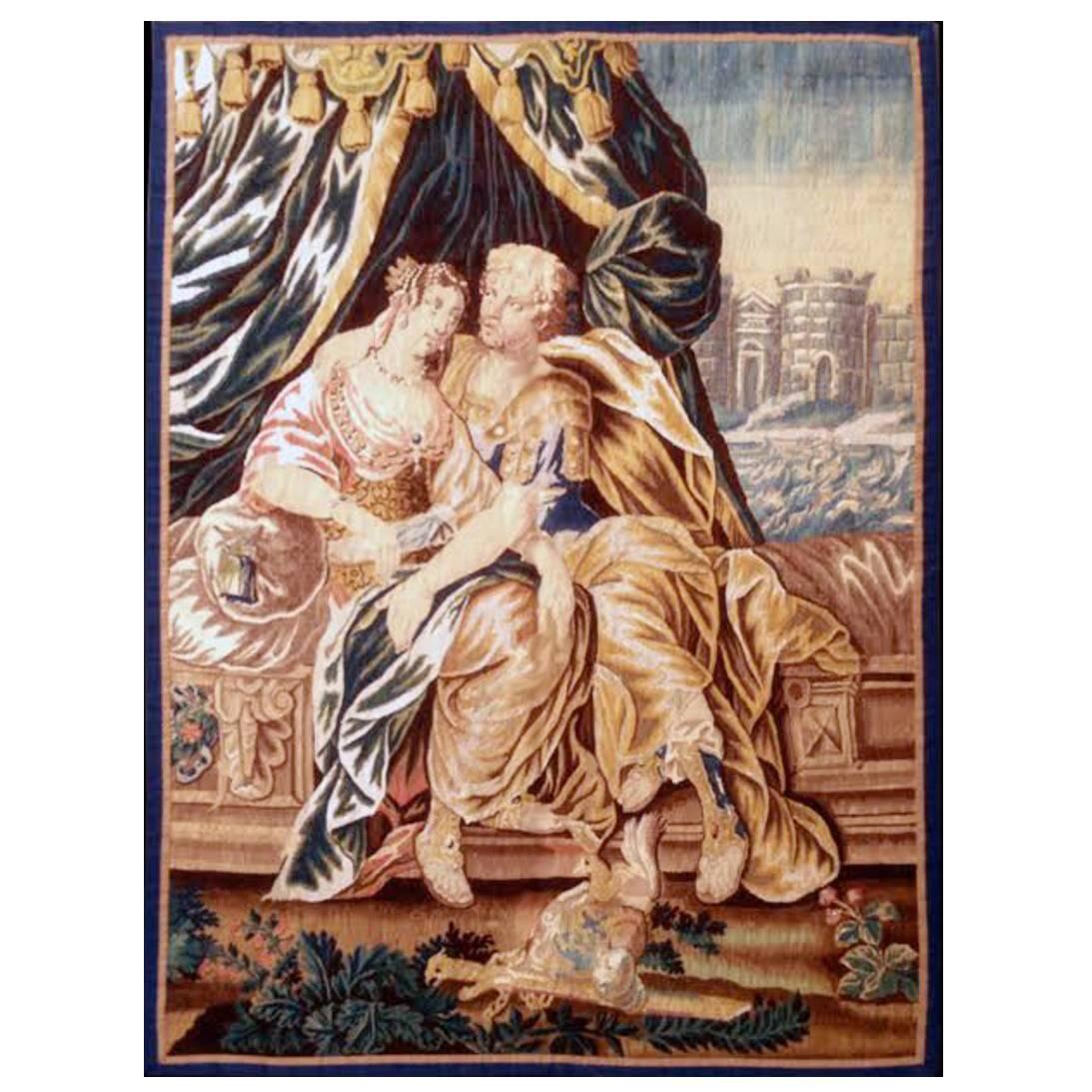 Aubusson Antique Tapestry, 17th Century, Lovers For Sale