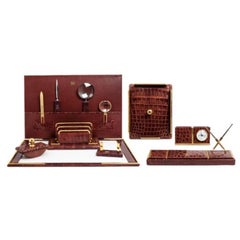 Retro Exceptional Italian Alligator Desk Set Pristine Condition