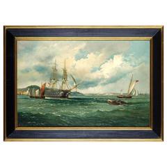 19th Century, American, Harbor Scene Painting 19th Century, American, Harbor Scene Painting