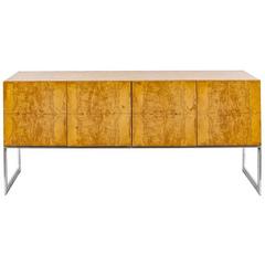 Vintage Milo Baughman for Thayer Coggin Burl and Chrome Credenza 11