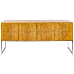 Vintage Milo Baughman for Thayer Coggin Burl and Chrome Credenza