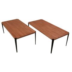Osvaldo Borsani Pair of Large Cocktail Tables in Two Toned Wood and Steel