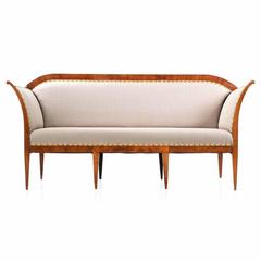 Biedermeier Period Walnut Antique Settee Sofa, 19th Century