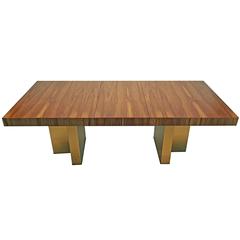 Milo Baughman Exotic Brazilian Rosewood and Brass Dining Table for Thayer Coggin 12