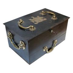 Late 18th Century Iron & Brass Cash Box with British Coat of Arms, J.Bramah