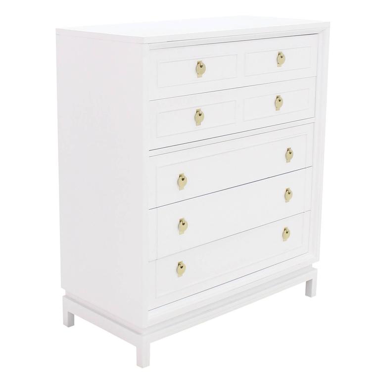 White Lacquer High Chest With Brass Pulls For At 1stdibs
