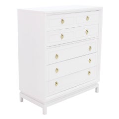 Vintage White Lacquer High Chest with Brass Pulls
