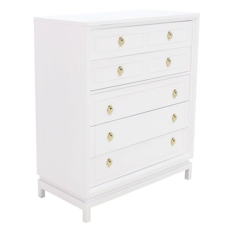 White Lacquer High Chest with Brass Pulls For Sale at 1stDibs | white  lacquer chest