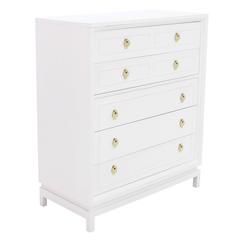 White Lacquer High Chest with Brass Pulls 12