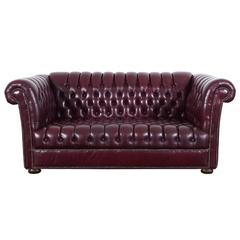 Vintage Burgundy Leather Chesterfield Loveseat 2