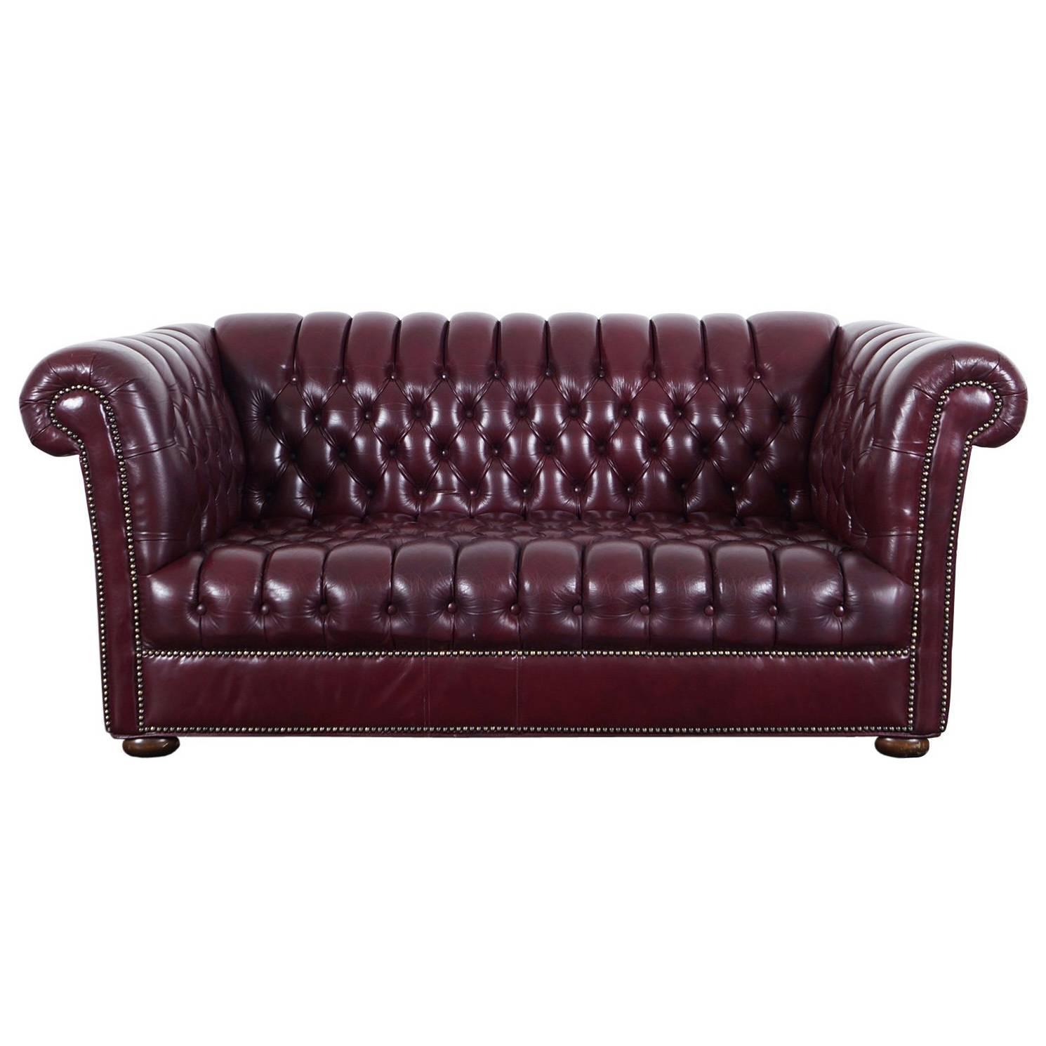 Vintage Burgundy Leather Chesterfield Loveseat For Sale At 1stdibs