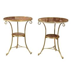 Pair of Brass & Rouge Marble French Style Gueridons with Paw Feet, 20th Century 8