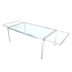 Chrome Glass Dining Conference Table with Drop Leaf Extensions Self Containing
