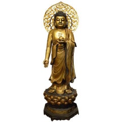 Magnificent, Antique, Large, Gilt Bronze Buddha with Halo