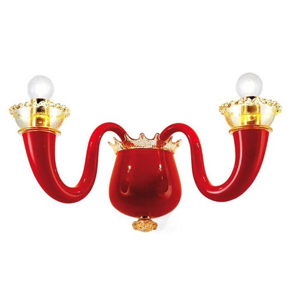Red Handblown Glass Two-Arm Wall Lamp Sconce by Gio Ponti for Venini, Italy For Sale