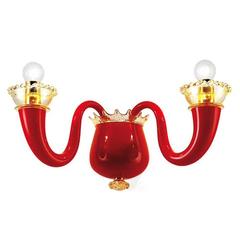 Vintage Red Handblown Glass Two-Arm Wall Lamp Sconce by Gio Ponti for Venini, Italy