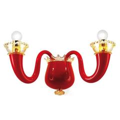Red Handblown Glass Two-Arm Wall Lamp Sconce by Gio Ponti for Venini, Italy