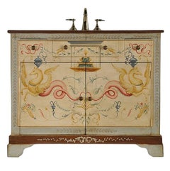 Neoclassical Pompeian Style Painted Sink Base with Three Drawers and Two Doors