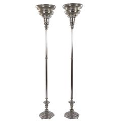 Pair of Neoclassical Style Silver Plated Floor Lamps
