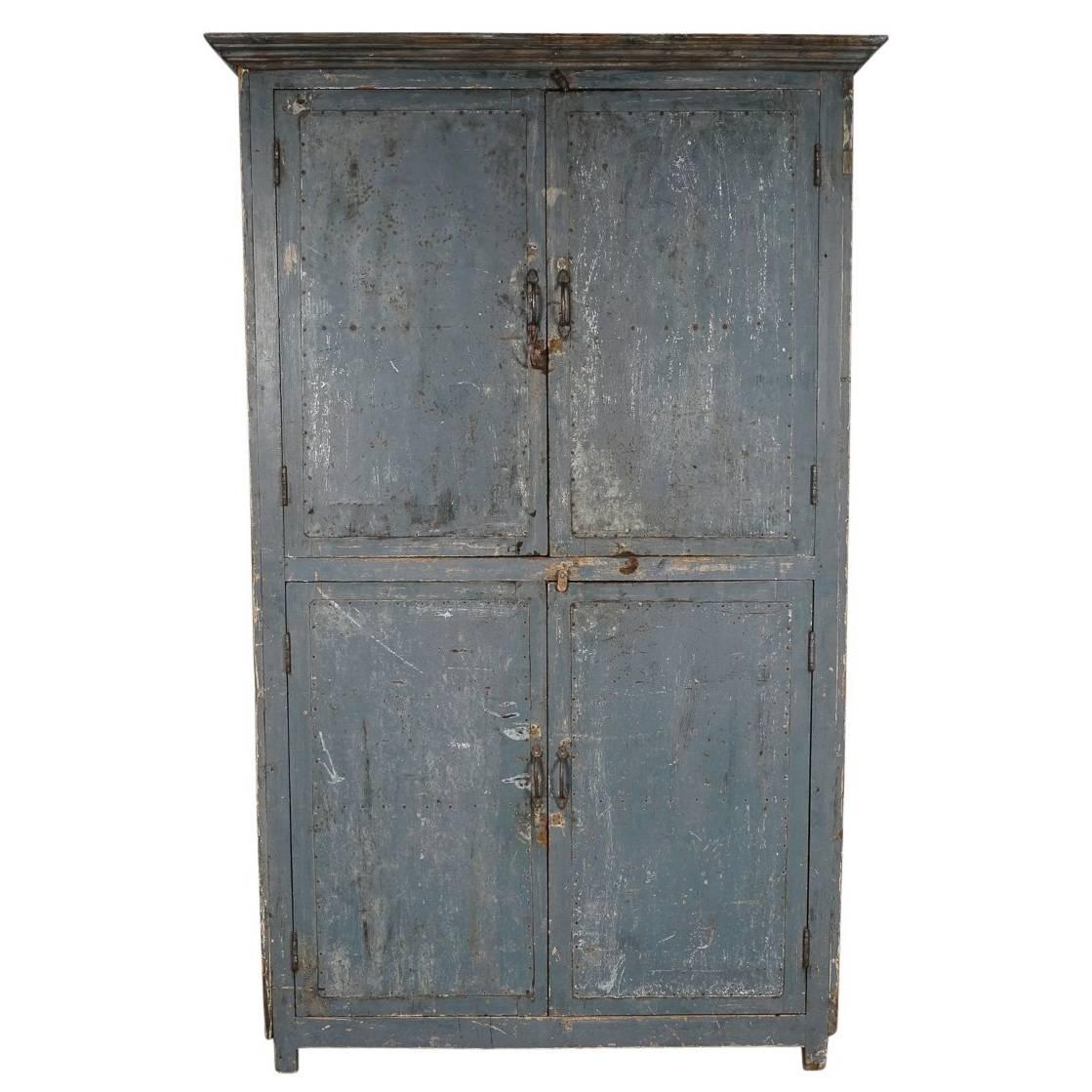 French Four-Door Cabinet in Original Blue Color