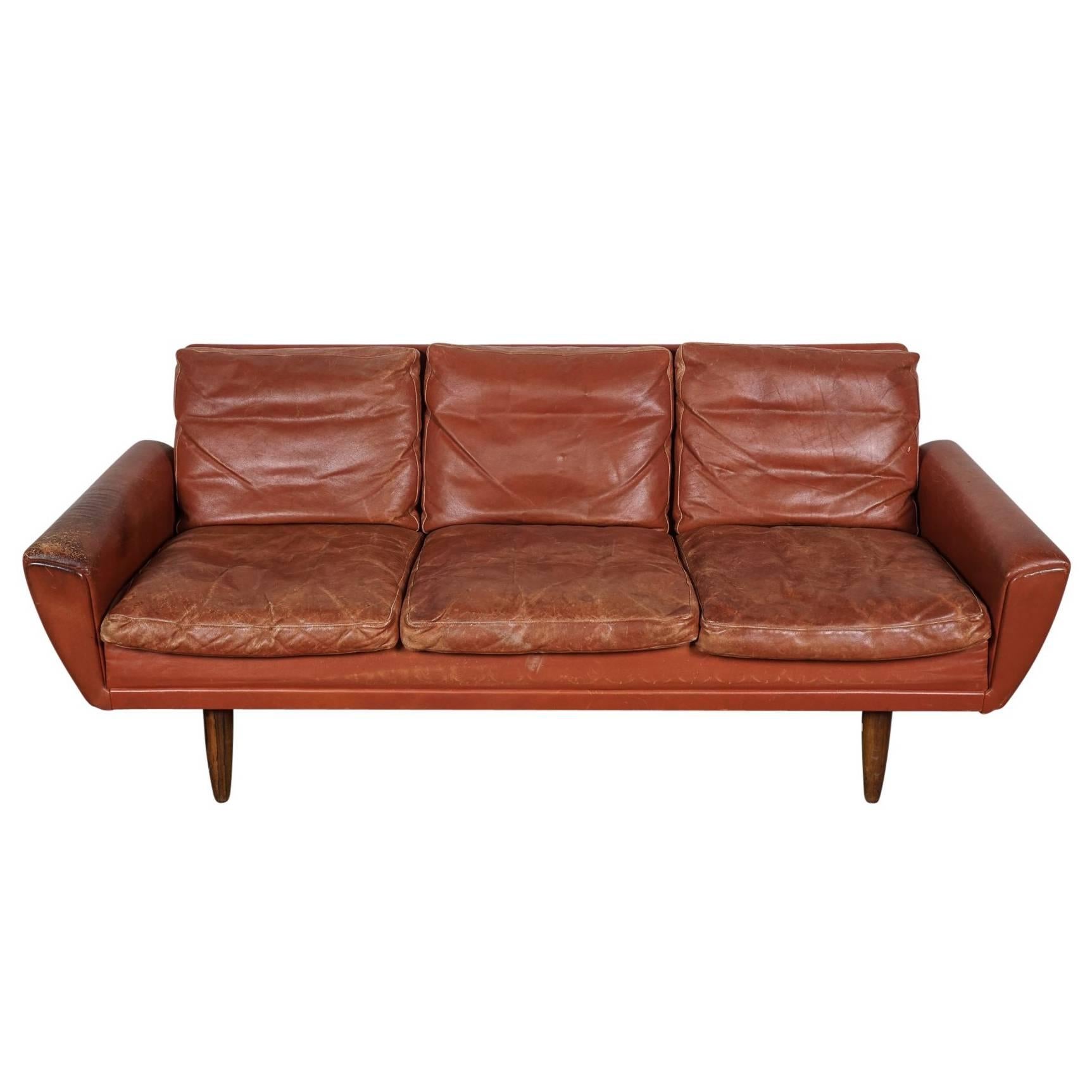 Danish Mid-Century Sofa in Red Leather Designed by Georg Thams