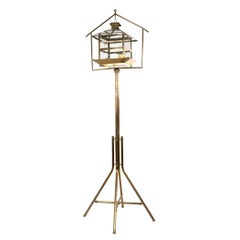 Chinese-Style Brass Hanging Bird Cage and Stand