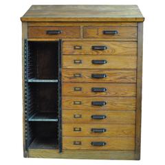 Antique Oak Letterpress Printers Cabinet