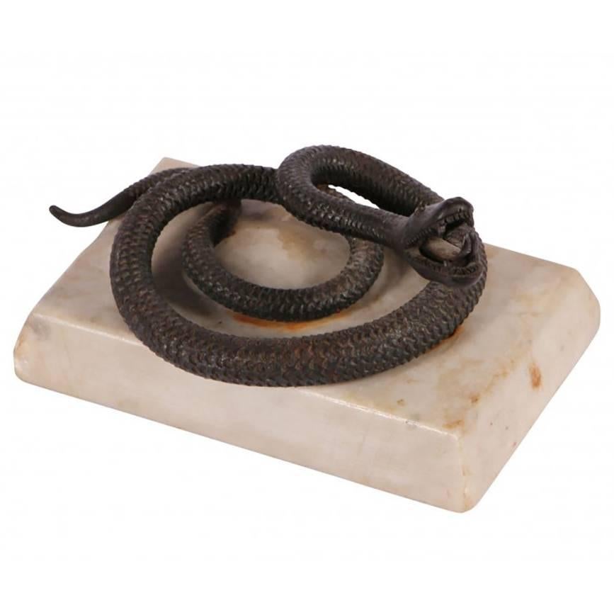 Coiled Bronze Sculpture on Marble Base