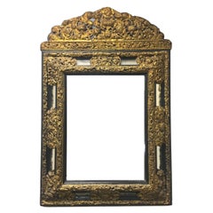 Antique 19th Century Dutch Embossed Brass and Ebony Mirror