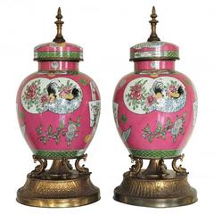 Pair of Impressive Pre-1920 Porcelain Garnitures Converted from Lamps 5