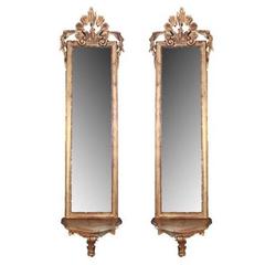 Pair of Oversized Vintage Italian Giltwood Mirrored Wall Sconces, circa 1960