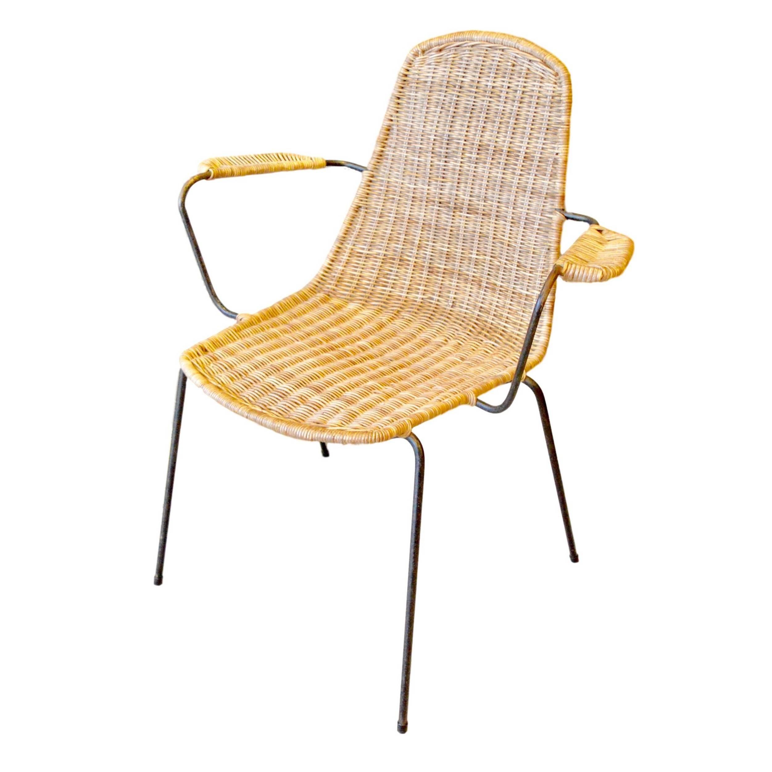 Sculptural German Wicker and Iron Armchair For Sale