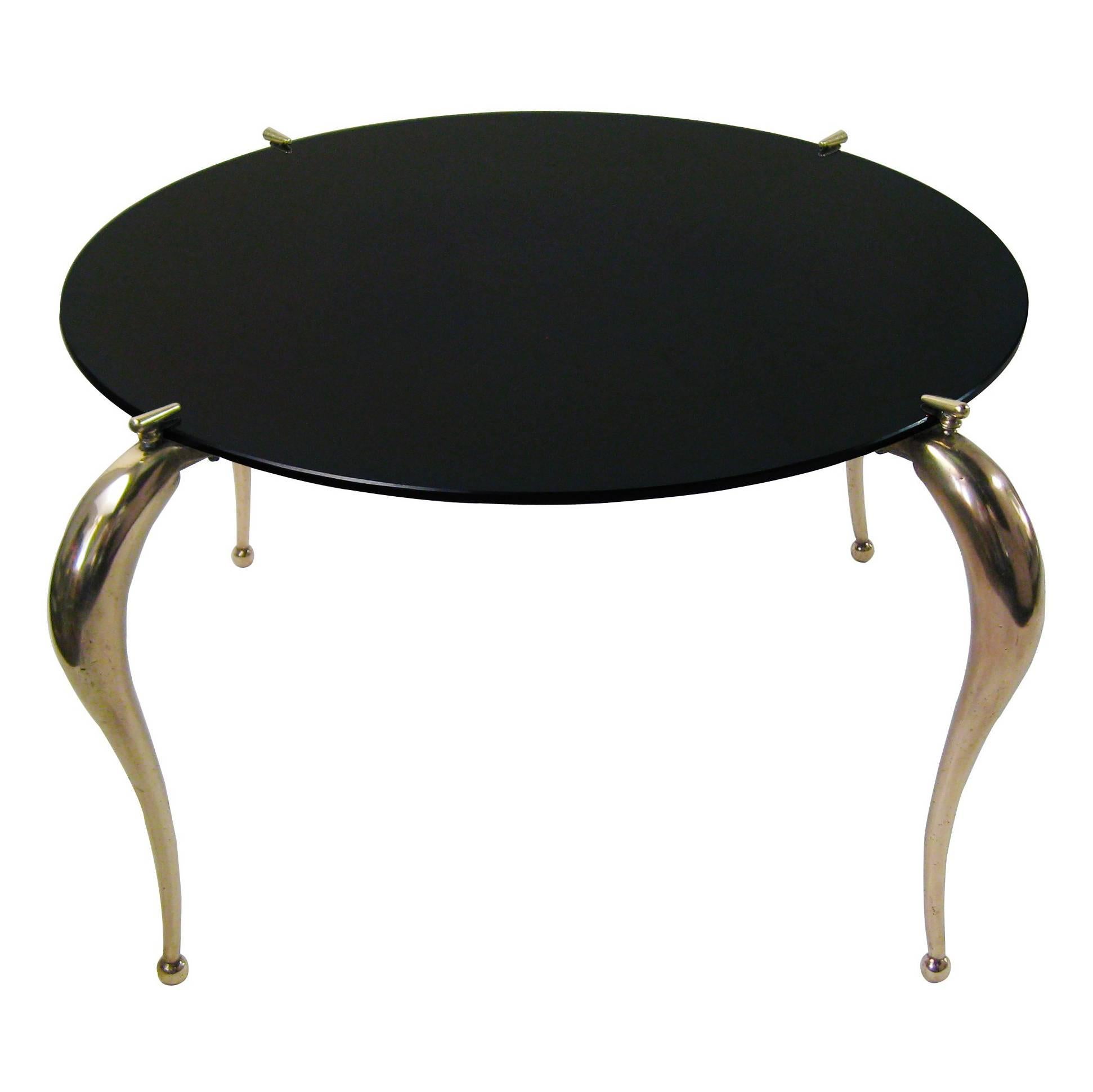 Mid-Century Hollywood Regency Coffee Table, Bronze, Black Glass, USA, circa 1940